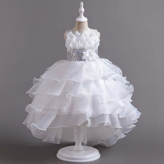 Sookity Graduation Dress for Girls 10-12Th Girl's Ballgown Dress Cotton Solid Color Dresses Multi-Layer Tulle Dresses Sleeveless Trailing Cake Skirt Prime Deals Clearance
