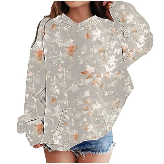 Sookity Graphic Hooded Sweatshirts for Boys Girls Oversized Long Sleeve Pullover Tops Loose Trendy Y2k Clothes with Pockets Gray,9 Years Girl Gifts