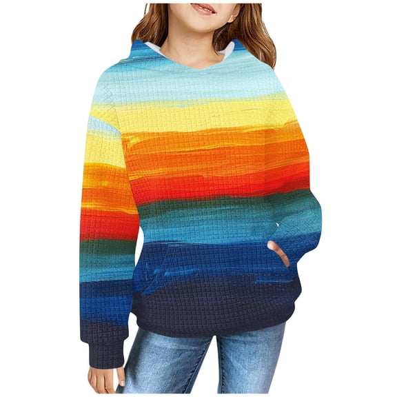 Sookity Graphic Hoodies Y2k Girl Rainbow Sweatshirts for Girl's Striped Pullover Tops Trendy Sweaters Hoodies for Kids with Pockets Dark Blue,7 Years Boys Gifts