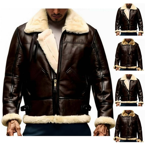 Sookity Hooded Fleece Jacket Suede Pu Jackets Men Full Zip up Lapel Sherpa Thicken Coats Windbreaker Overcoat For Mens Cold Weather Outwear with Pockets,chaqueta de cuero hombre Coffee L