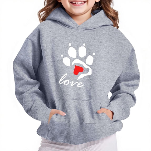 Sookity Kids Pattern Hoodies Cute Paw Print Sweatshirts Long Sleeve Lightweight Shirts for Teen Girls and Boys Pull Over Hoodie with Pockets Gray,4 Years Boys Gifts