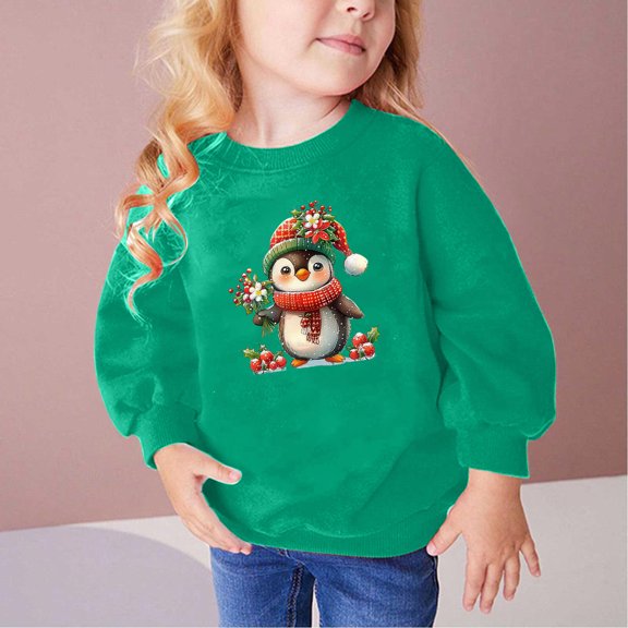 Sookity Little Girls Sweatshirts Christmas Cute Hoodies Long Sleeve Crewneck Pullover Tops Toddler Kids Winter Sweater Tops with Pockets Gifts for Kids Green,140/7 Years Girl Clothes