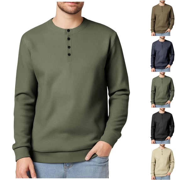Sookity Long Sleeve Henley Shirts for Men Basic Solid Tee Shirts Casual Waffle Knit Shirts Lightweight Loose Fit Tshirts Men Shirts Casual Long Sleeve Fall Brown,L