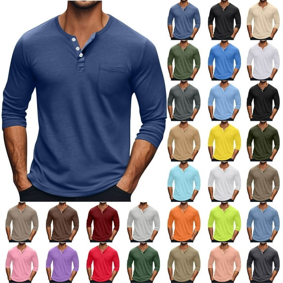 Sookity Long Sleeve Henley Shirts for Men V Neck Big and Tall Solid Shirts Soft Button Down Shirt Business Casual Office Work Shirts Mens Shirts Casual Stylish Big and Tall Bronze,XXXXL