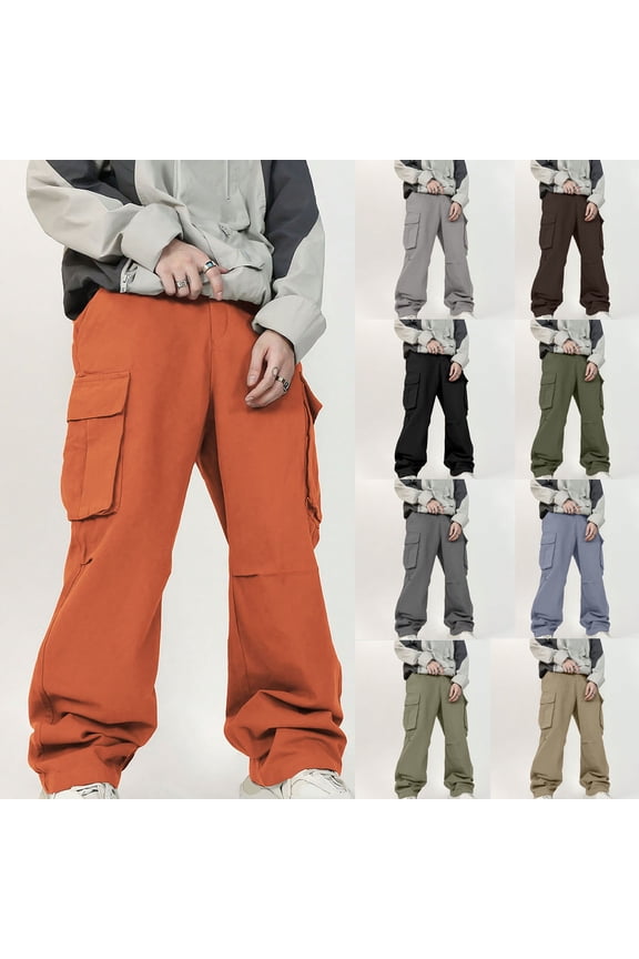 Loose Fit Cargo Pants for Men Big and Tall Cargo Sweat Pants Wide Leg Baggy Y2k Trousers Elastic Waist Stretch Casual Panst with Button Pockets Black,XXXL