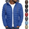 thumbnail image 1 of Sookity Men Winter Puffer Coat Zip up Hooded Jackets Padded Down Jacket Outdoor Fashion Winter Jacket Thicken Puffy Warm Down Windbreaker Parka Quilted Coats sueter de hombre Blue,XXL, 1 of 7