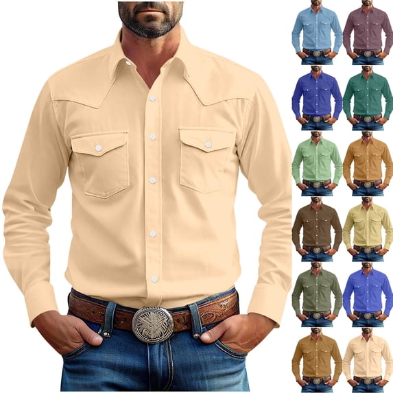 Sookity Men's Button Down Shirt Casual Solid Color Long Sleeve Shirts Loose Fit Lightweight Wrinkle Free Beach Shirt with Pockets Khaki,S