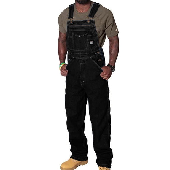 Sookity Men's Casual Denim Bib Overalls Slim One-Piece Jumpsuits Adjustable Bib and Brace Overall Washed Jeans Ripped Long Rompers Trousers with Pockets Black,XXXXL