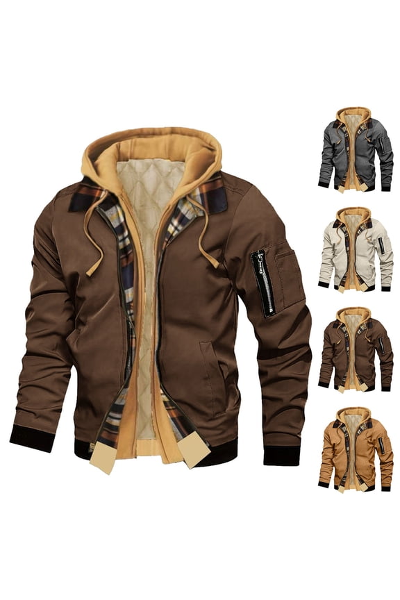 Men's Fleece Lined Jacket Winter Coats Ski Jacket Winter Warm Snow Coat Waterproof Windbreaker Hooded Work Outerwear Snowboarding Jackets with Pockets,chaqueta moto Brown M
