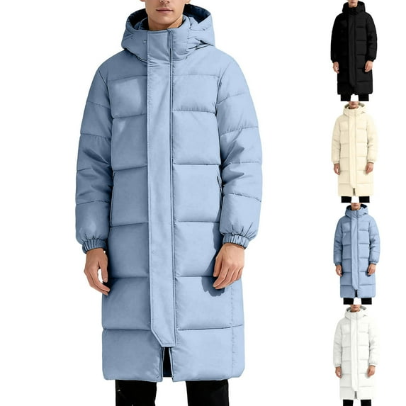Sookity Men's Long Down Winter Coats Padded Puffer Coat Maxi Hooded Quilted Jackets Windproof Winter Thermal Outerwear Zipper Fashion Snow Parka,casaca hombre Yellow XL