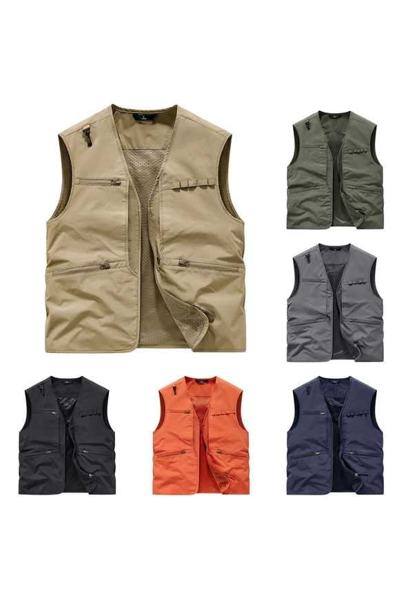 Men's Outdoor Utility Cargo Vest Mesh Fishing Vest Lightweight Work Vest for Travel Work Camping Sleeveless Jacket with Multi Pockets,Mens Gray Vest L