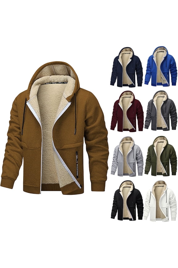 Men's Sherpa Hoodie Jacket Polar Warm Sherpa Lined Shirt Jacket Fleece Lined Zip up Thick Button Down Jacket with Multi Pockets Navy,L