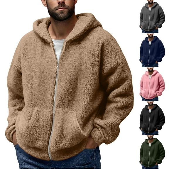 Sookity Men's Sherpa Lined Jacket Fuzzy Sweater Fleece Lined Winter Coats Mens Cold Weather Jackets with Pockets Coffee,S