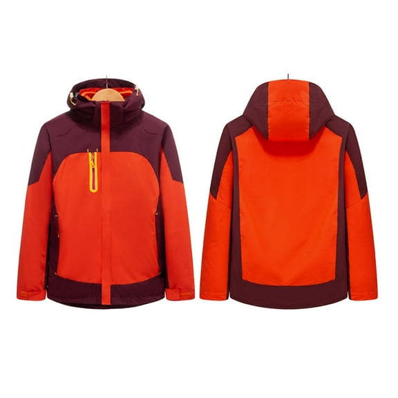 Sookity Men's Ski Jacket Winter Warm Snow Coat Waterproof Windbreaker Hooded Work Outerwear Snowboarding Jackets with Pockets chaqueta negra para hombre Orange,XL