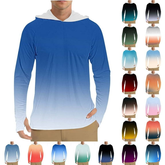 Sookity Men's UPF 50  Hoodie Shirts Long Sleeve Sun Protection Spf Tees for Running Hiking Fishing Slim Fit Casual Solid Shirts Outwear Sky Blue,XXL