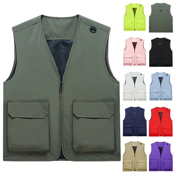 Sookity Men's Utility Fishing Vest Lightweight Outdoor Zip Up Vest Casual Travel Work Cargo Vest Sleeveless Jacket with Pockets,Mens Black Vest XXL