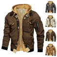 thumbnail image 1 of Sookity Men's Winter Hooded Jacket Windproof Sherpa Fleece Lined Windbreaker Coats Big and Tall Winter Jackets Outerwear Warm Parka Zipper Jacket with Pockets,chaqueta bomber para hombre Brown XL, 1 of 8