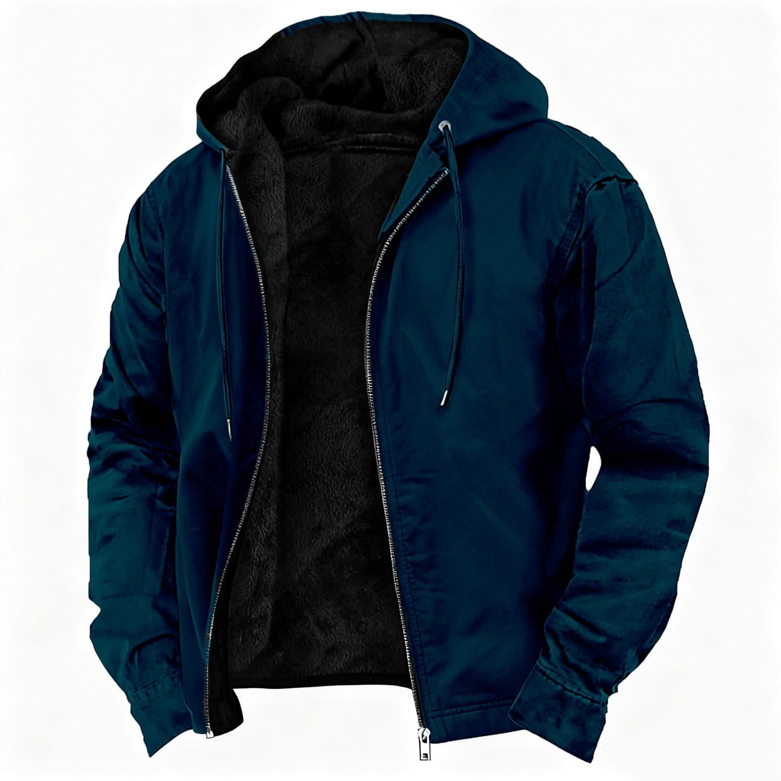 Sookity Men's Zip up Fleece Lined Jacket Casual Regular Fit Hooded Jackets Fall Winter Hoodies with Pockets Winter Warm Sherpa Lined Coat Hoodie Dark Blue,L