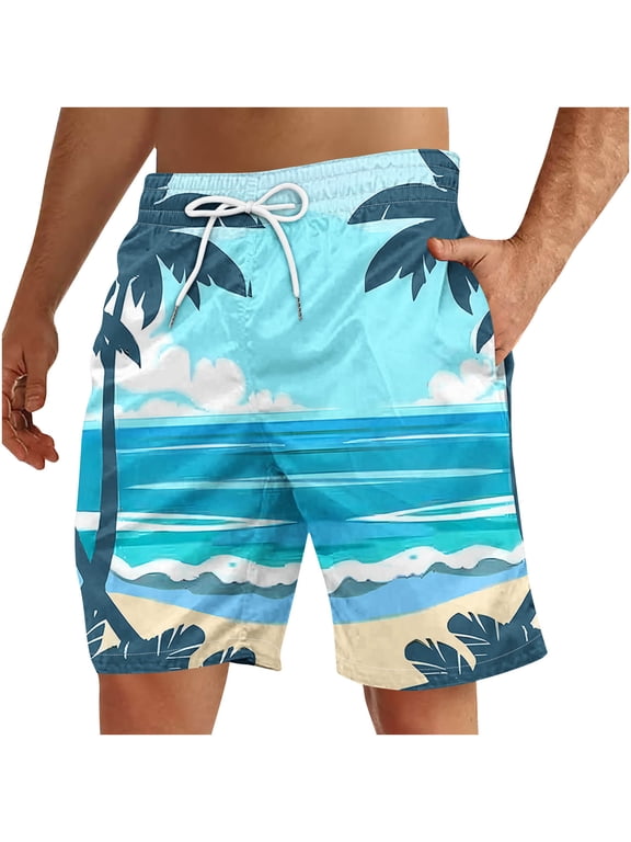 Mens Beach Bathing Suit Summer Board Shorts Casual Hawaiian Bathing Suits Drawstring Elastic Waist Shorts Big and Tall Swim Trunks with Pockets Multicolor,L