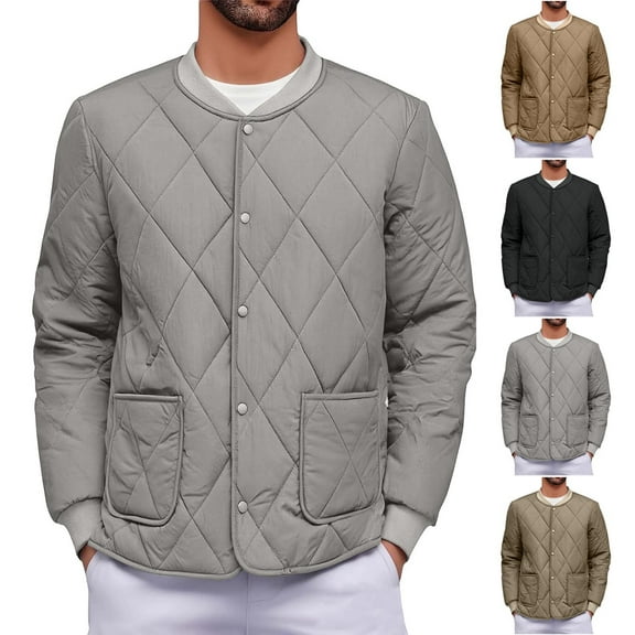 Sookity Mens Big and Tall Fall Jackets Lightweight Button Down Fleece Lined Outwear Windbreaker Quilted Jackets Winter Padded Jacket Thermal Warm Hooded Snow Coat,chaquetas para hombres Coffee XS