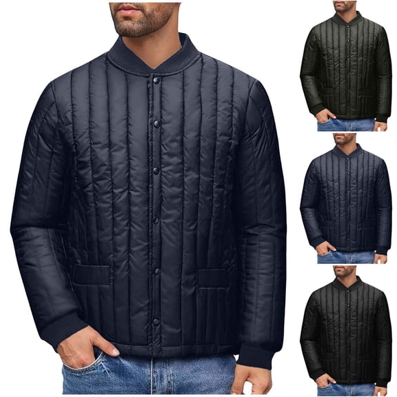Sookity Mens Big and Tall Fall Jackets Lightweight Button Down Fleece Lined Outwear Windbreaker Quilted Jackets Winter Padded Jacket Thermal Warm Hooded Snow Coat,chaqueta moto Navy XXL