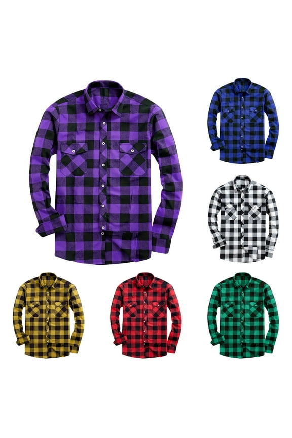Mens Button Down Shirts Long Sleeve Casual Plaid Flannel Shirt Lightweight Shacket Jacket Henley Tees Shirts with Chest Pockets Red,S
