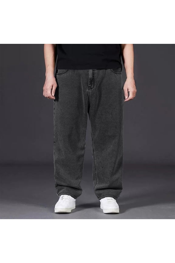 Mens Casual Denim Pants Stretch Relaxed Fit Boot Cut Jeans Comfort Flex Jeans Wide Leg Fashion Denim Pants Men Baggy Denim Cargo Pants with Pockets Gray,46