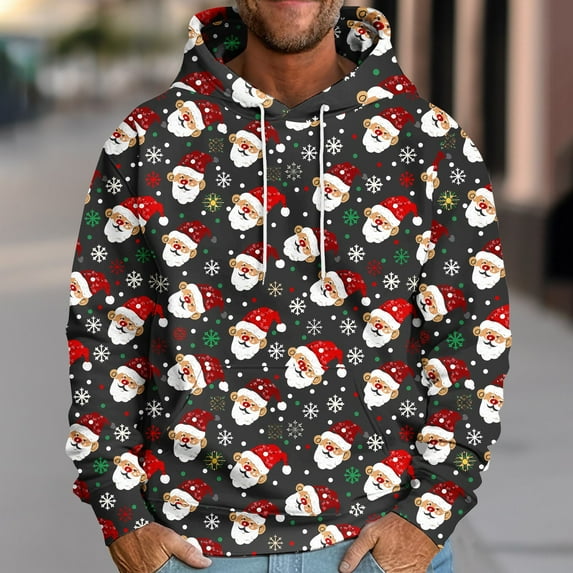 Sookity Mens Christmas Hoodies Cute Snow Hooded Sweatshirt Fashion Graphic Hoodie Casual Outwear Loose Pullover Tops with Kangaroo Pocket Pullover De Hombre De Marca Multicolor,M