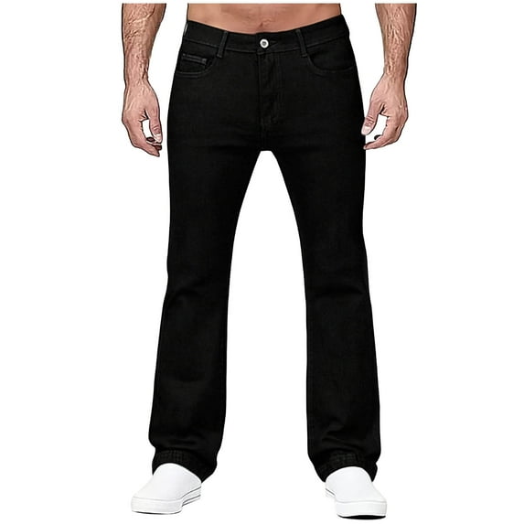 Sookity Mens Demin Pants Casual Vintage Jeans Relaxed Fit Wide Leg Trousers zipper Fly Solid Color Workwear Jeans Cargo Demin Pants with Pockets Black,XXXL