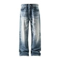 thumbnail image 1 of Sookity Mens Demin Pants Casual Vintage Jeans Relaxed Fit Wide Leg Trousers zipper Fly Solid Color Workwear Jeans Cargo Demin Pants with Pockets Blue,XXXL, 1 of 7