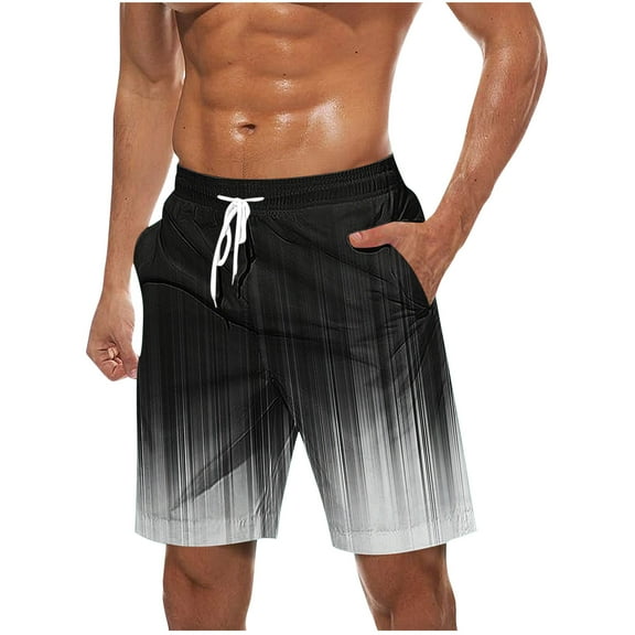 Sookity Mens Elastic Waist Beach Shorts Drawstring Beach Pants Gradient Color Board Shorts Casual Outwear Swim Shorts with Pockets Black,L