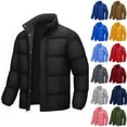 thumbnail image 1 of Sookity Mens No Hood Puffer Jacket Stand Collar Down Jacket Thicken Winter Coats Solid Zipper Loose Outdoor Coat Tops Warm Quilted Winter Jacket with Pockets abrigo hombre Dark Blue,XXL, 1 of 6