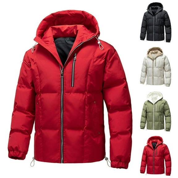 Sookity Mens Hooded Puffer Jacket Insulated Winter Waterproof Warm Coat Zipper Down Quilted Jackets with Pockets chamarras y abrigos de cuero para hombre Red,XXXL