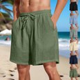 thumbnail image 1 of Sookity Mens Linen Shorts Casual Drawstring Waist Elastic Shorts Loose Fit Knee Length Shorts Summer Beach Shorts with Pockets Army Green,S, 1 of 8