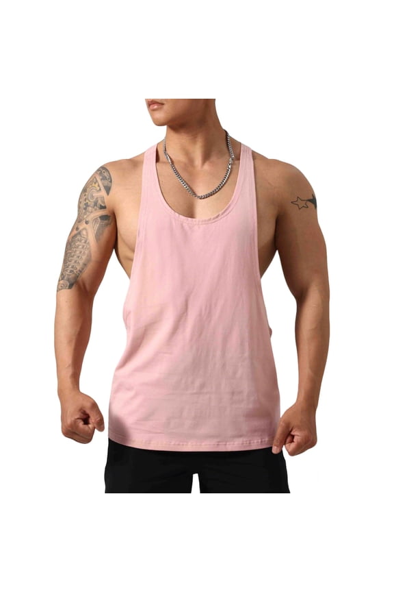 Mens Summer Tanks Extreme Drop Armhole Stringer Tank Top Sleeveless Cotton Shirt for Gym Training Lightweight Breathable Wide Strap Athletic Tank Tops Pink,XXL
