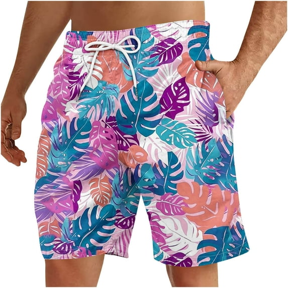 Sookity Mens Swim Trunks Floral Print Loose Fit Swim Shorts Hawaii Beach Shorts Drawstring Elastic Waist Shorts Drawstring Board Shorts with Pockets Multicolor,XL