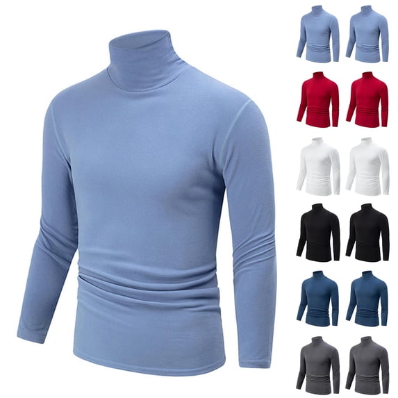Sookity Mens Thin Fleece Shirts Long Sleeve Solid Color Pullover Tops Big and Tall Classic Shirts Casual High Neck Tops Slim Warm Clothes Blue,L playera vaquera para hombre