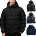 thumbnail image 1 of Sookity Mens Warm Puffer Coats Hooded Winter Jackets Windproof Insulated Down Jackets Snow Ski Coats Fashion Autumn Winter Solid Zipper Hooded Overcoats rompe vientos para hombre Black,L, 1 of 9