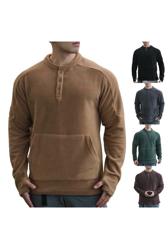 Mens Warm Sweatshirts Long Sleeve Shirts Thin Sweatshirts Casual Crew Neck Sweatshirt Business Casual Dress Shirts Business Shirt with Kangaroo Pocket Black,S