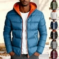 thumbnail image 1 of Sookity Mens Zip up Puffer Jackets Winter Thicken Outdoor Coats with Pockets Casual Cold Weather Warm Coats Hooded Outerwear Heavyweight Puffer Jacket ropa de invierno Blue,XL, 1 of 6