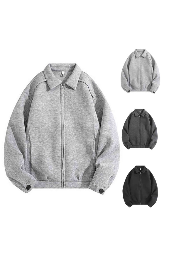 Mens Zip Up Pullover Tops Casual Loose Long Sleeve Pullover Tops Casual Lapel Collared Sweatshirt Comfy Business Shirts Solid Color Fall Spring Clothes Gray,S