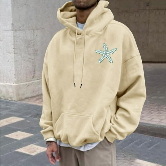 Sookity Pullover Hoodie for Men Streetwear Loose Hooded Sweatshirt Classic Fit Long Sleeve Casual Hoodie Daily Wear Fall Winter Clothes Hoddie Para Hombre Beige,XXL
