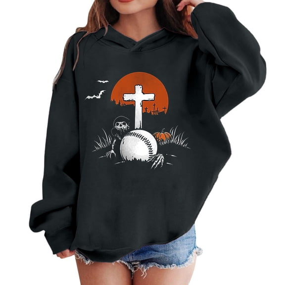 Sookity Unisex Kids Halloween Hoodie Funny Print Sweatshirts Crewneck Graphic Tunic Tops Long Sleeve Shirts Pullover Black,13 Years Girl Gifts