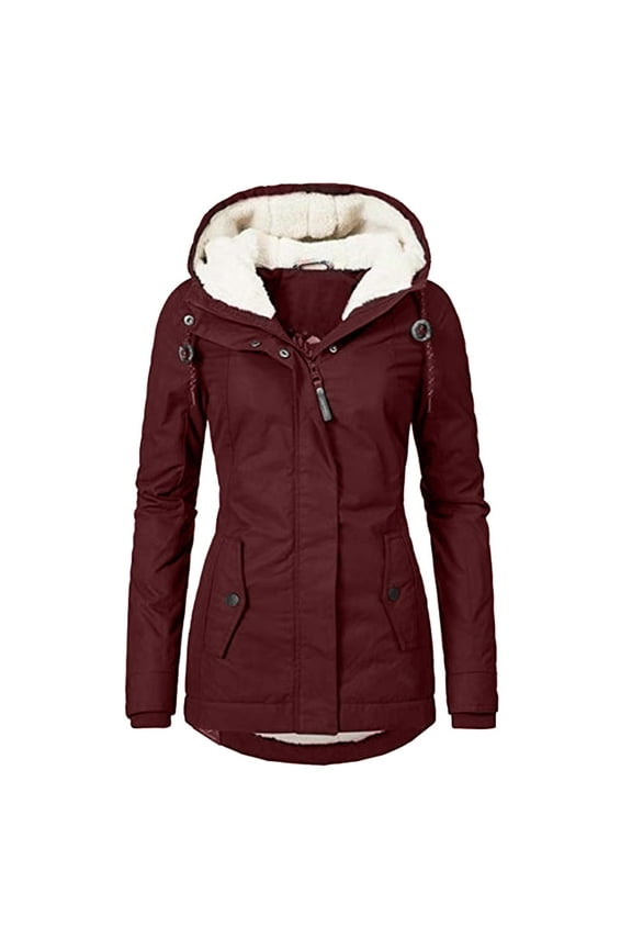 Winter Coats for Women Warm Sherpa Lined Parkas Jacket Plush Zipper Hooded Jacket Comfy Wool Coats with Pockets