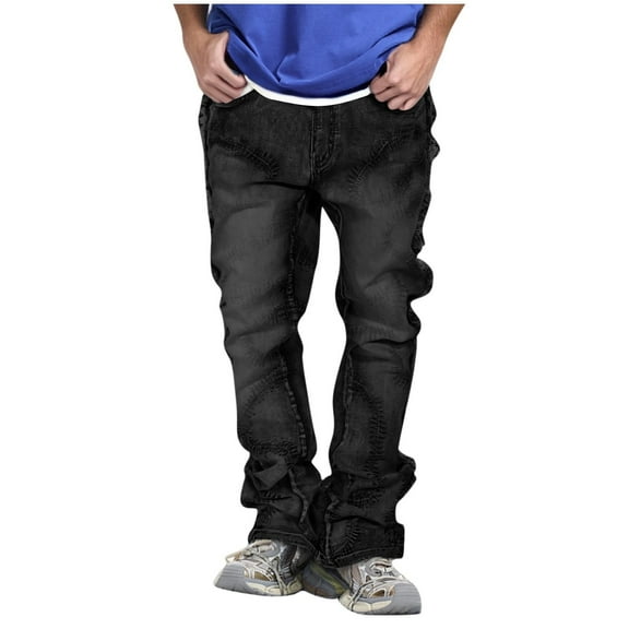 Sookity Y2k Jeans For Mens Casual Streetwear Demin Pants Slim Fit Chino Leg Denim Trousers Fashion Ripped Pants with Pockets Black,XL