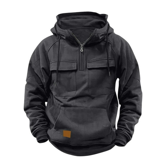 Sookity Zipper Hoodies for Men Quarter Zip Pullover Tops Vintage Workout Outfits with Pockets Military Sweatshirt SuéTeres De Hombre Dark Gray,XXXL