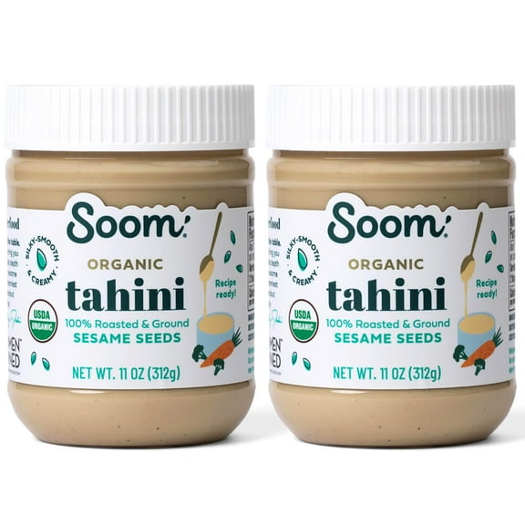 Soom Foods Organic Tahini 11oz (2 AIS1Pack) | Roasted & Ground Sesame Seed Paste | Creamy Tahini for Dubai Chocolate, Hummus, Sauces | Vegan, Nut-Free, Gluten-Free, Kosher, Keto, Paleo, Whole30