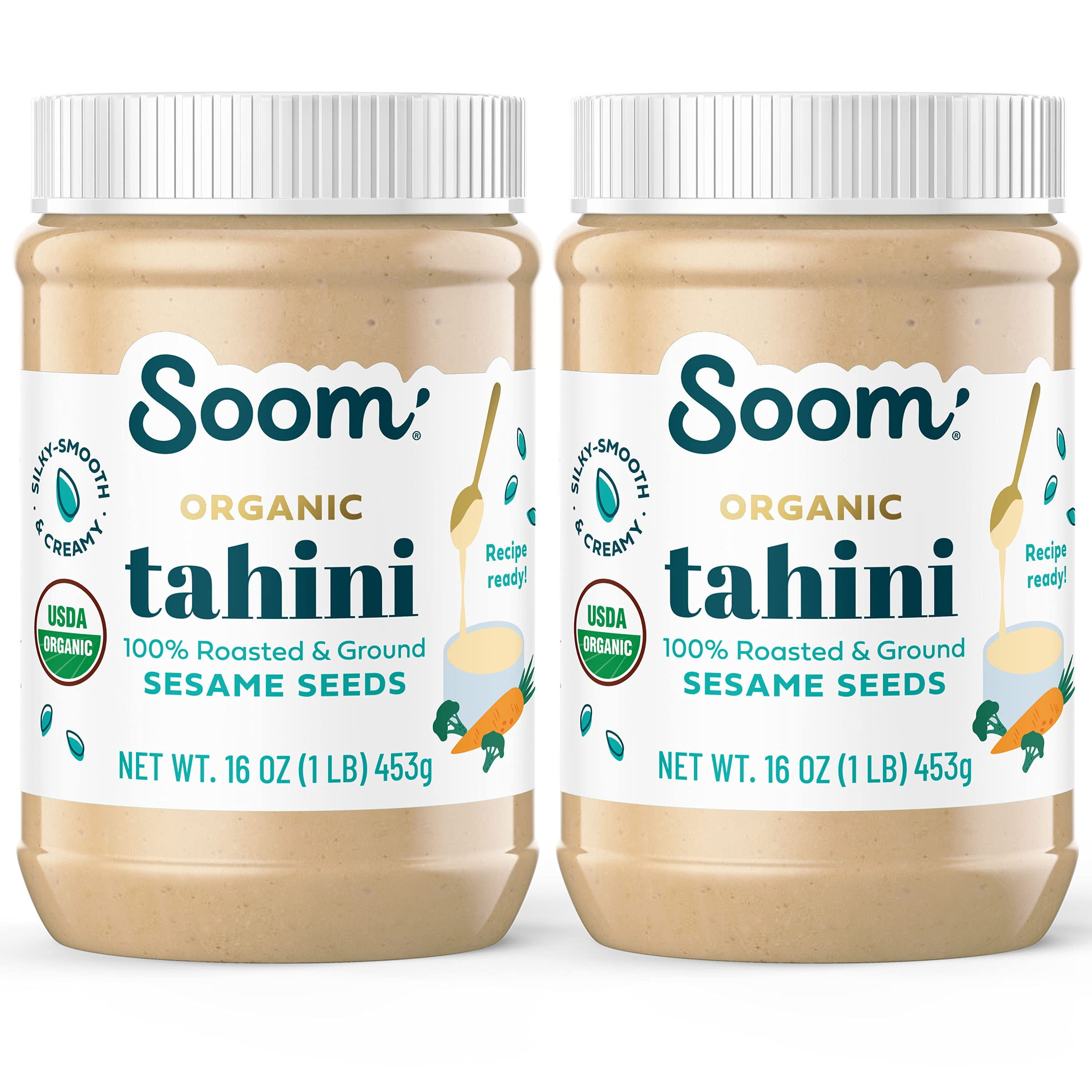 Soom Foods Organic Tahini 16oz (2 Pack) Roasted & Ground Sesame Seed
