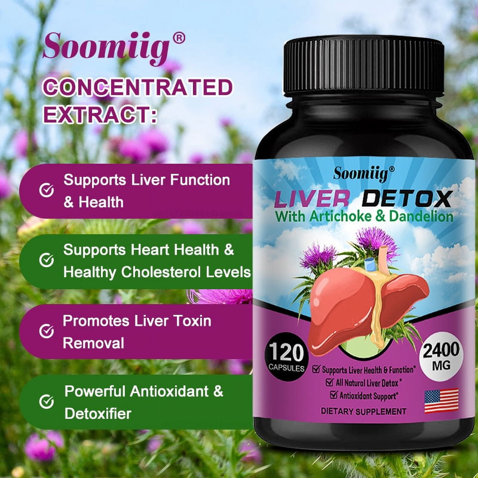 Soomiig Liver Detox Capsules Artichoke and Dandelion Extract Liver Health Formula for Liver