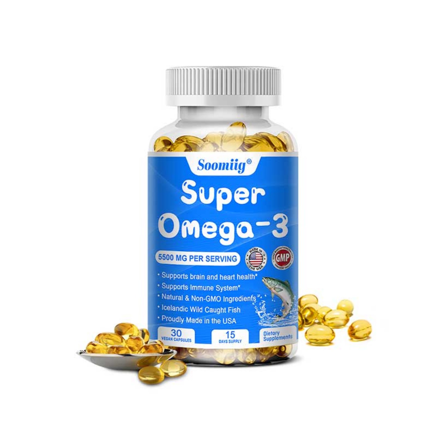 Soomiig Super Omega 3 Fish Oil Capsules, Supports Brain and Nervous